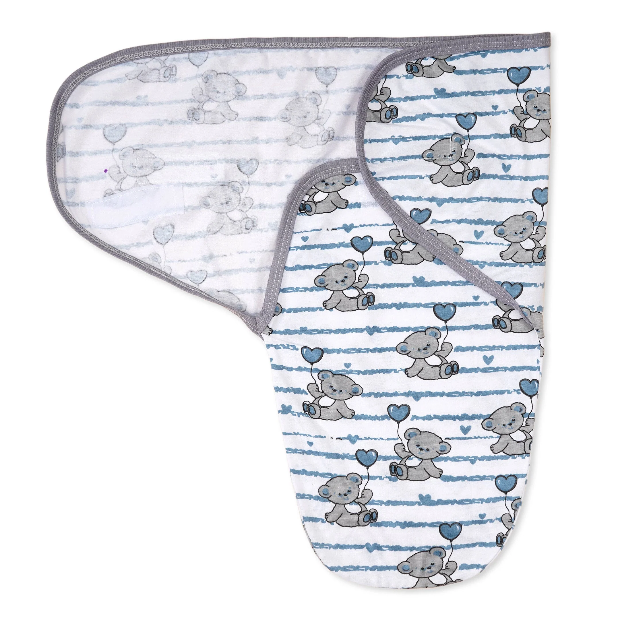 Baby Adjustable White Swaddle Blue Lines Bear - Sunshine - Image 5