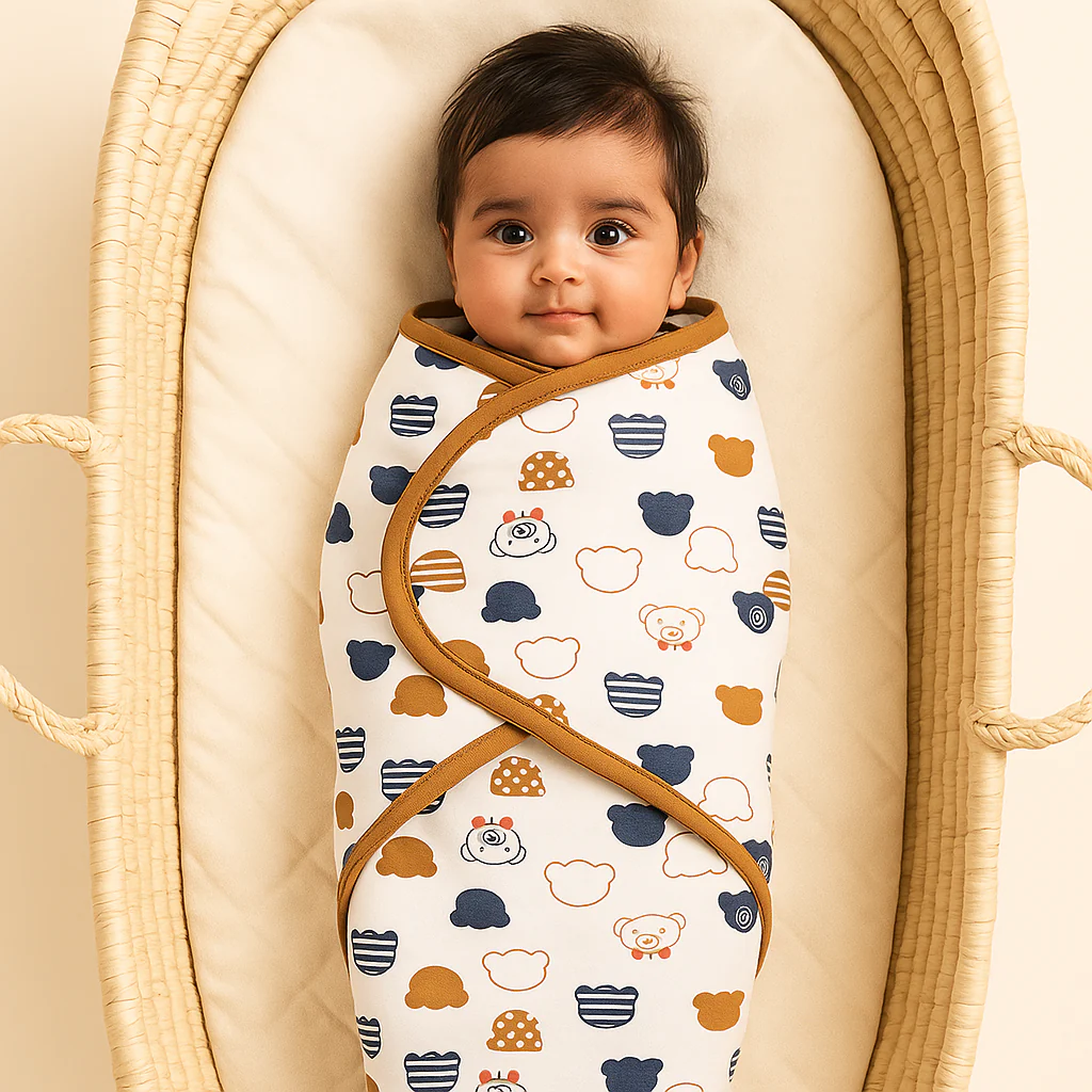 Baby Adjustable White Swaddle Happy Club Blue Bears - Sunshine