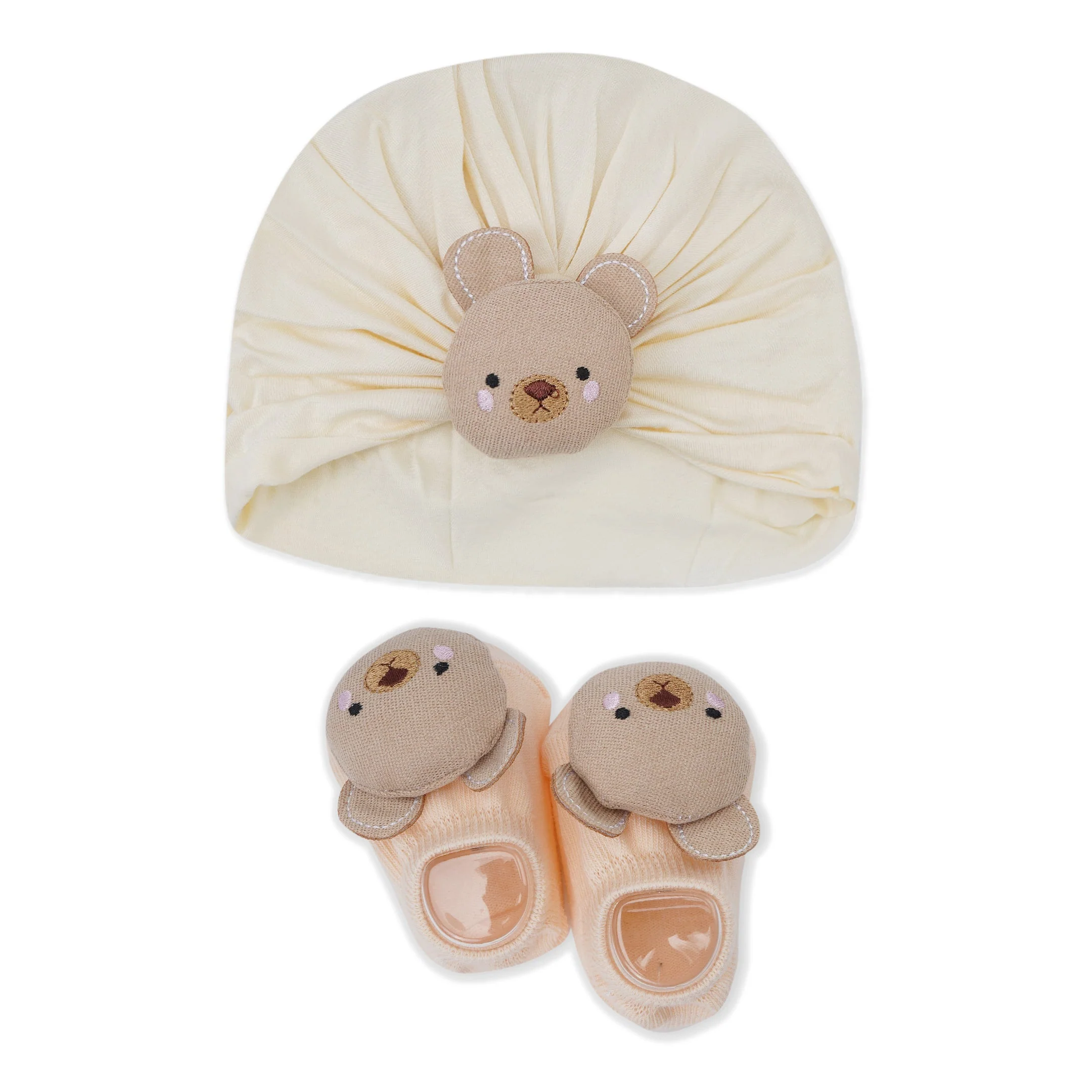 Baby Turban Cap & Booties Set Beige Bear - Sunshine