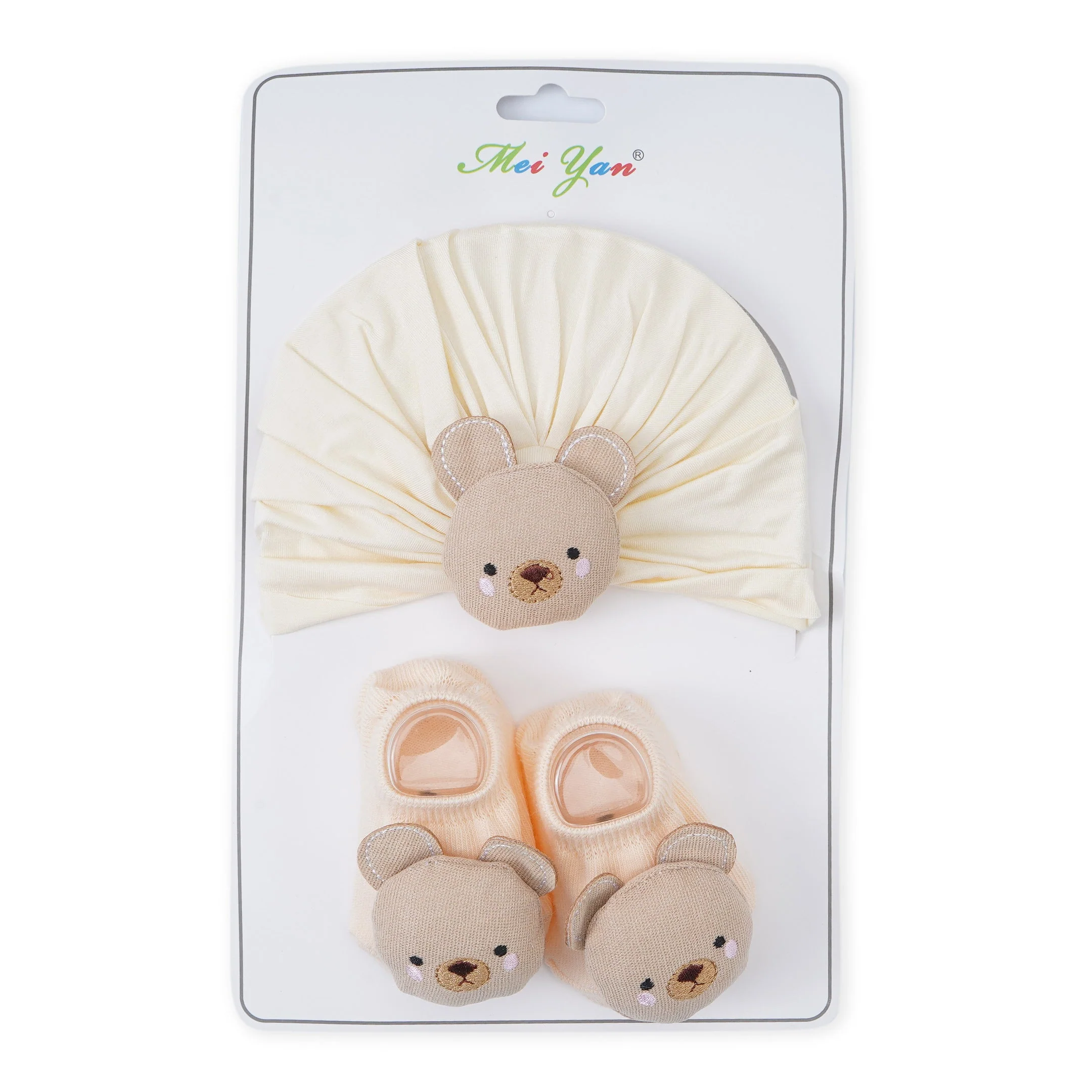 Baby Turban Cap & Booties Set Beige Bear - Sunshine - Image 3