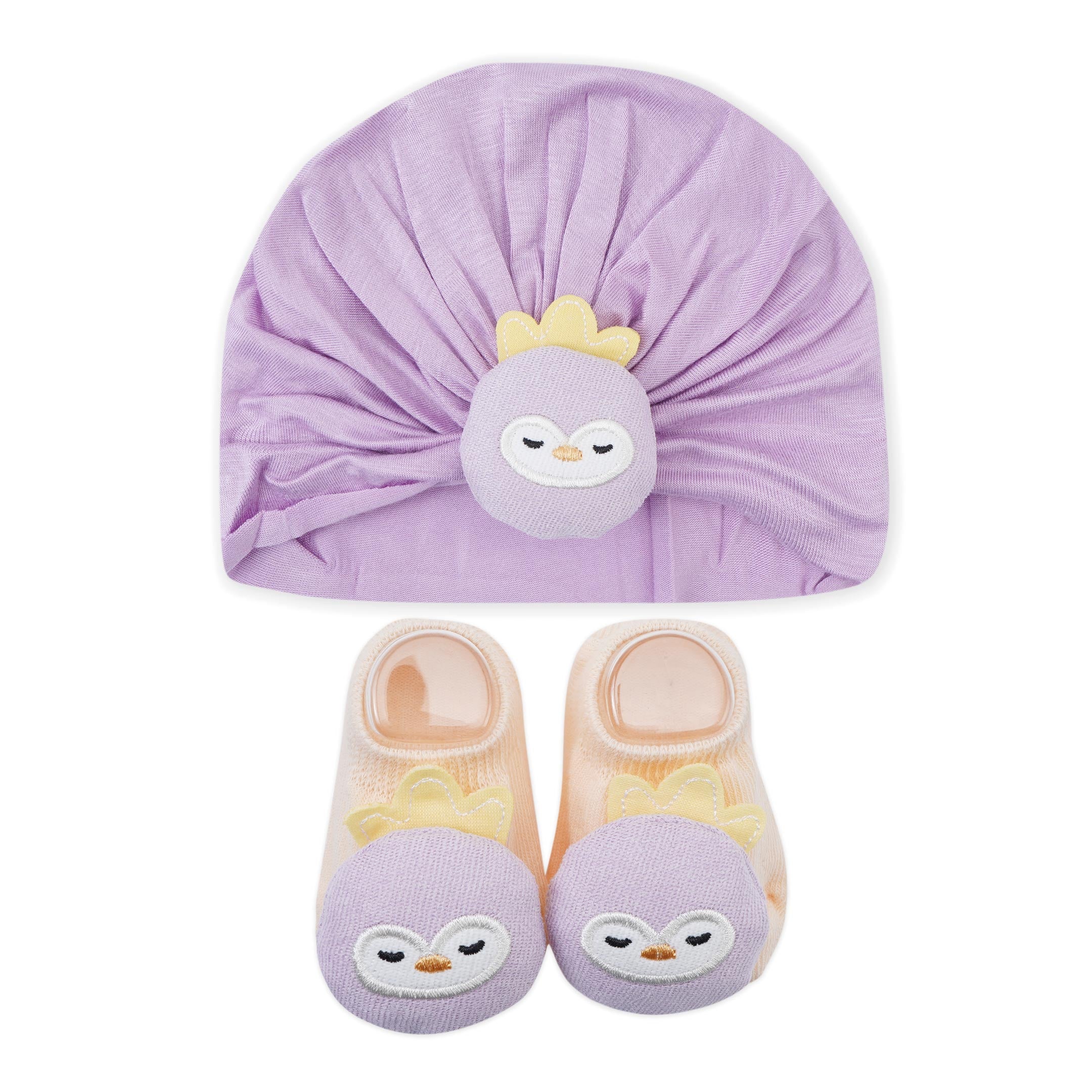 Baby Turban Cap & Booties Set Purple Sparrow - Sunshine