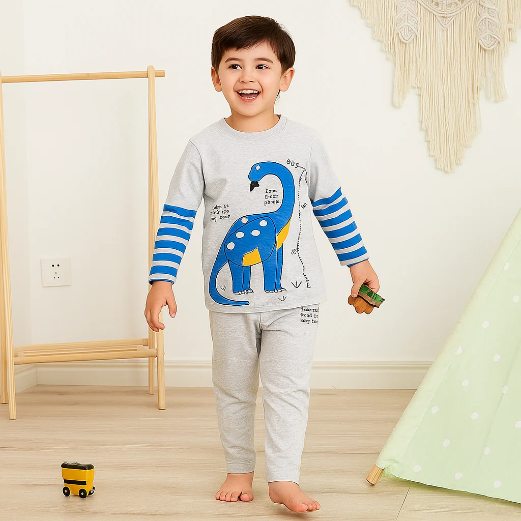 Pajama Set Dinosaur Grey And Blue - Sunshine - Image 5