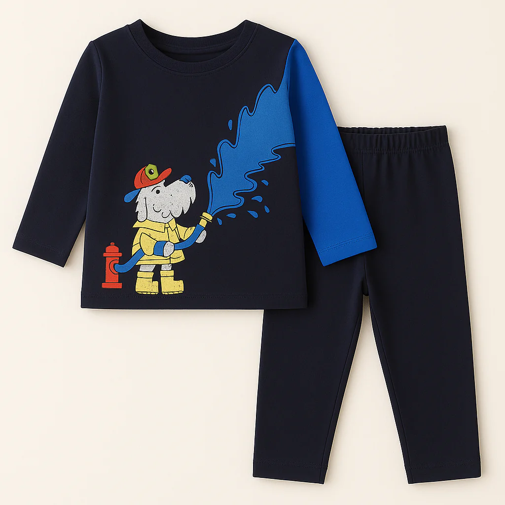 Pajama Set Firefighter Dog Navy Blue - Sunshine