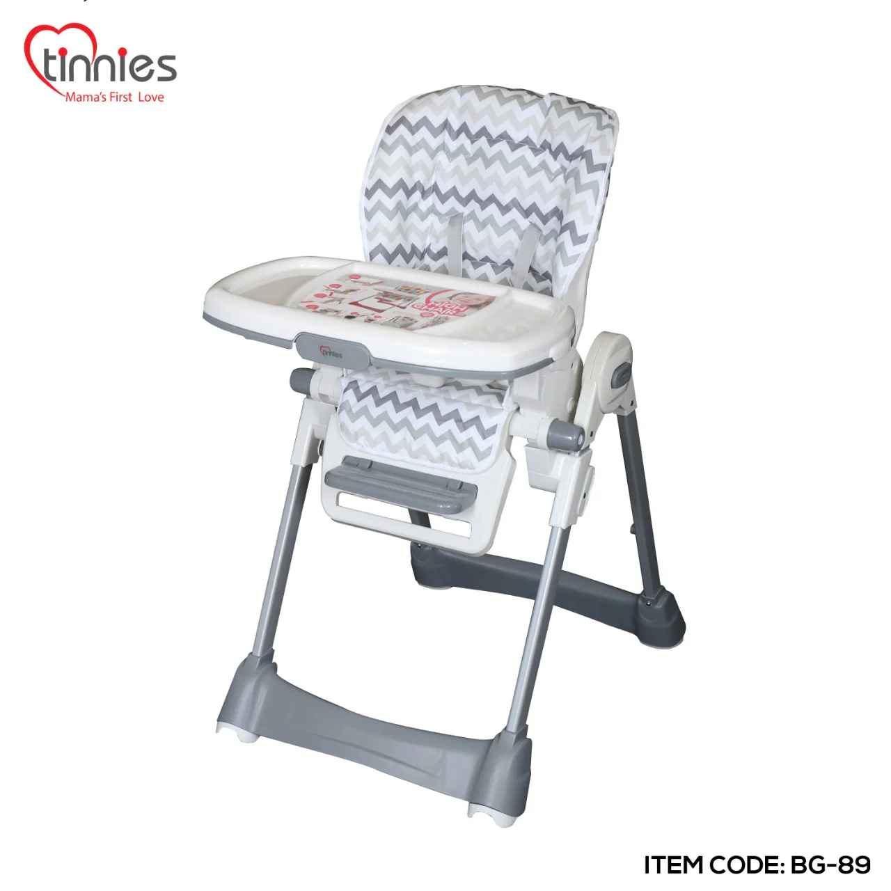 TINNIES BABY ADJUSTABLE HIGH CHAIR GREY STRIPER