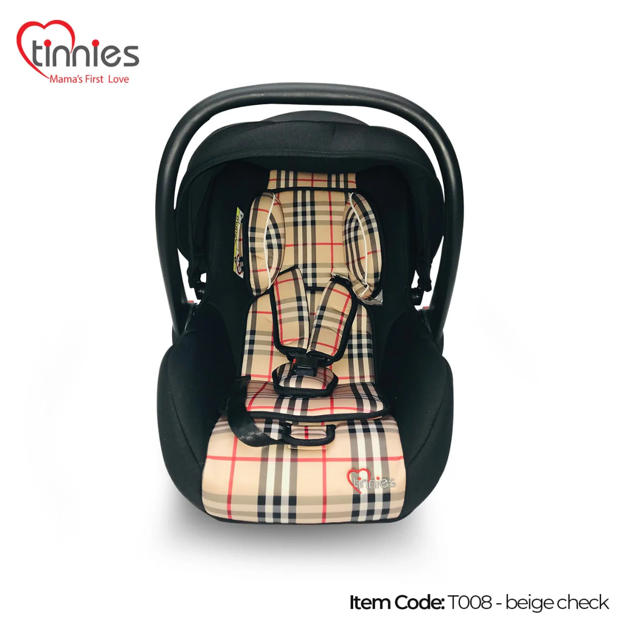 Tinnies Baby Carry Cot Beige Check - Image 2