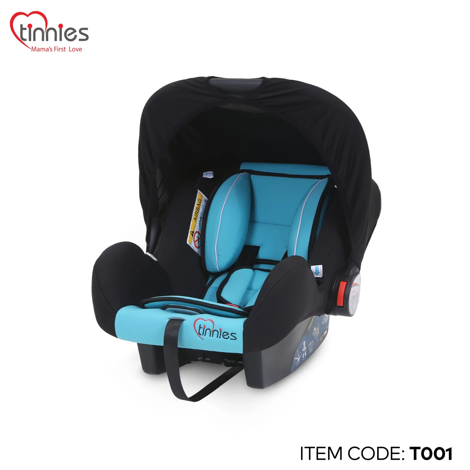 Tinnies Baby Carry Cot Light Blue & Black