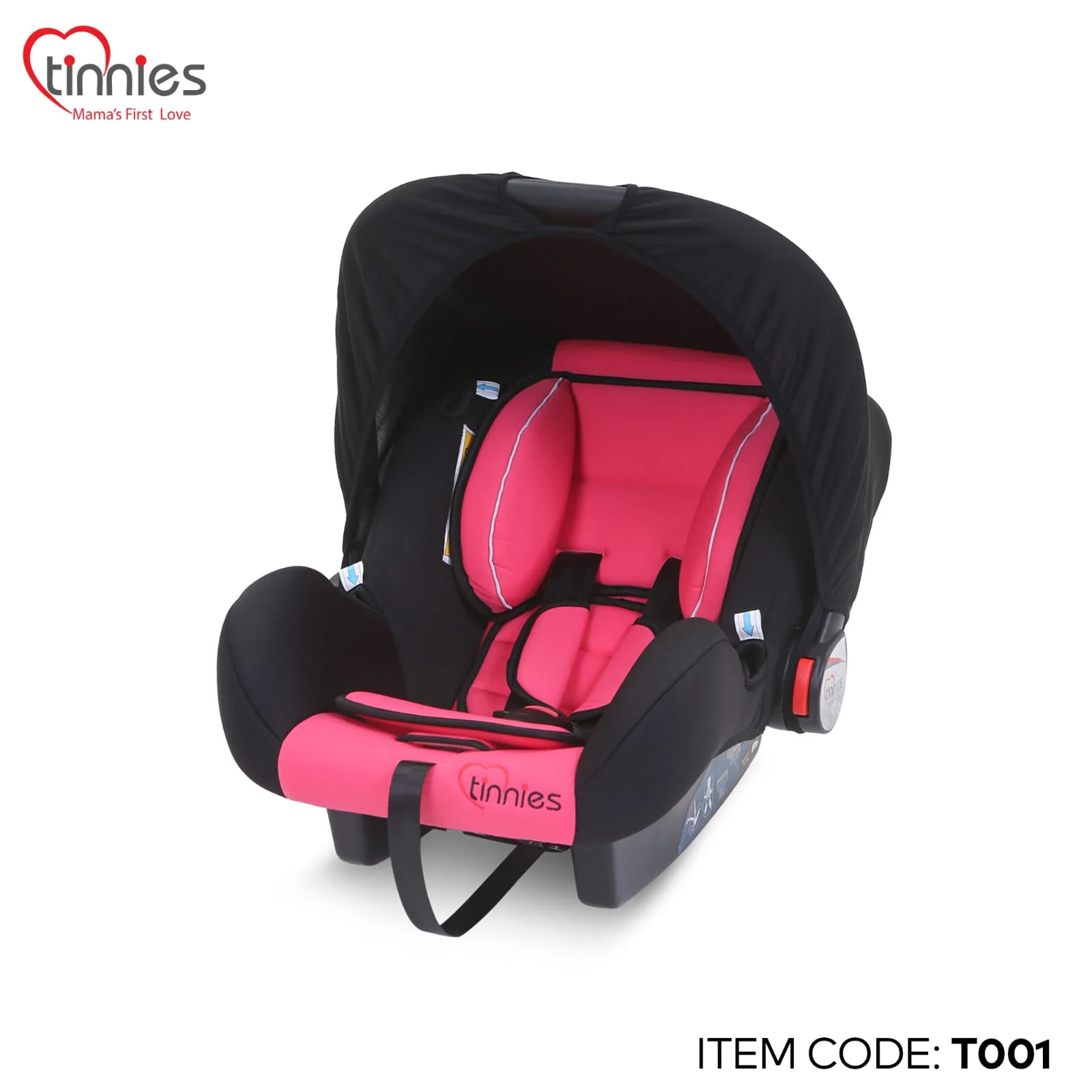 Tinnies Baby Carry Cot Light Pink & Black - Image 2