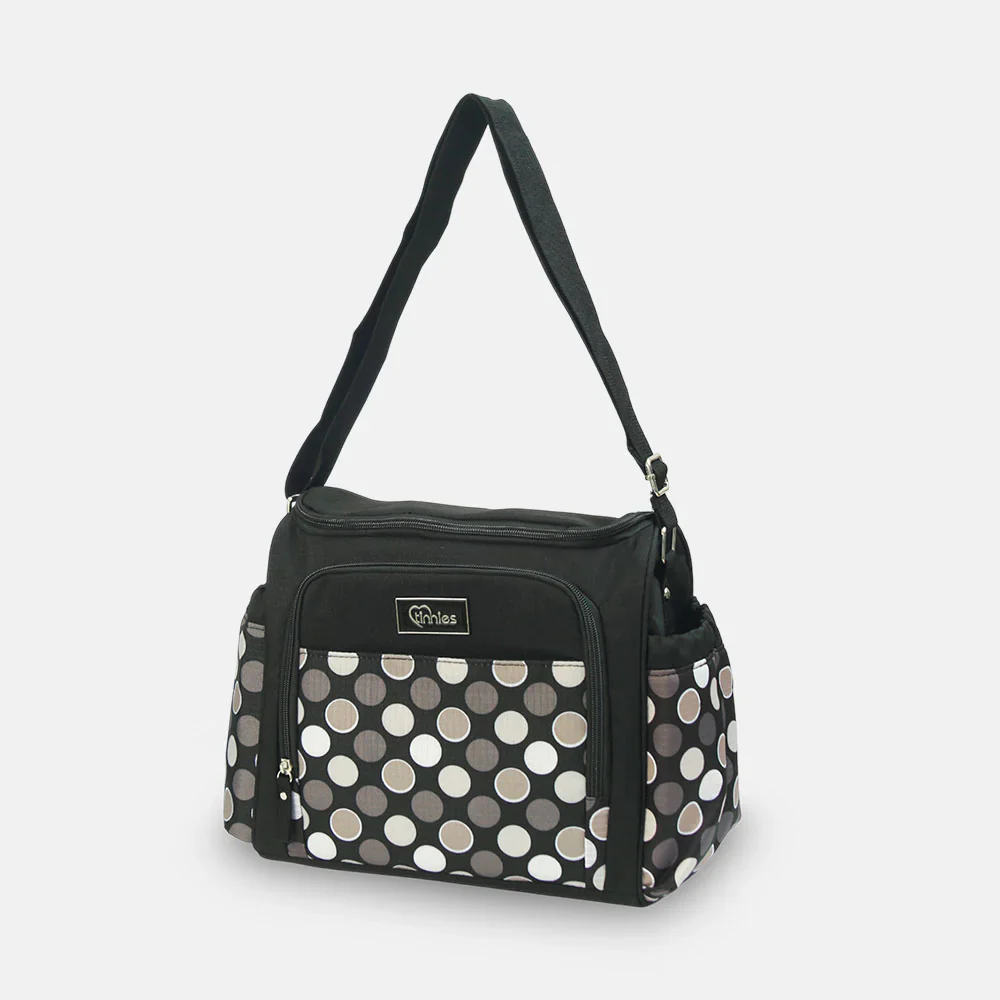 Tinnies Baby Diaper Bag - Black Polka Dot Printed