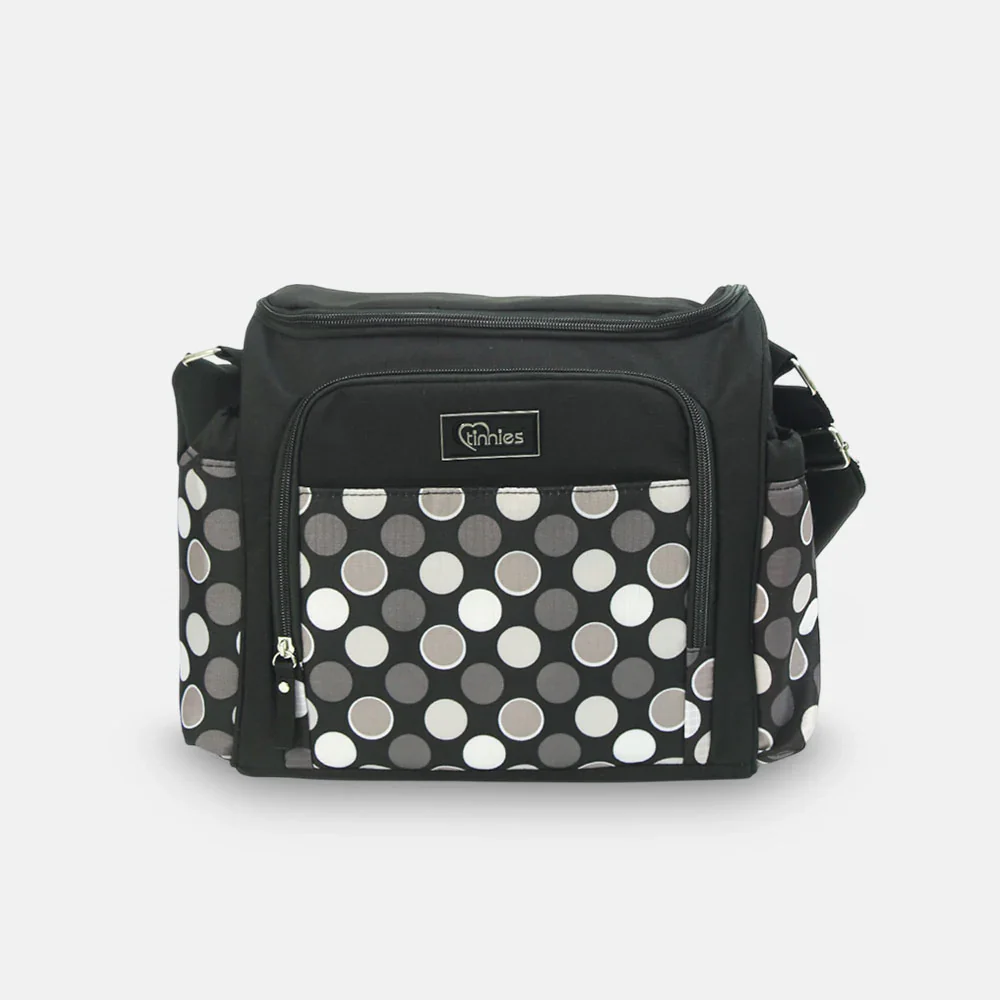 Tinnies Baby Diaper Bag - Black Polka Dot Printed - Image 2