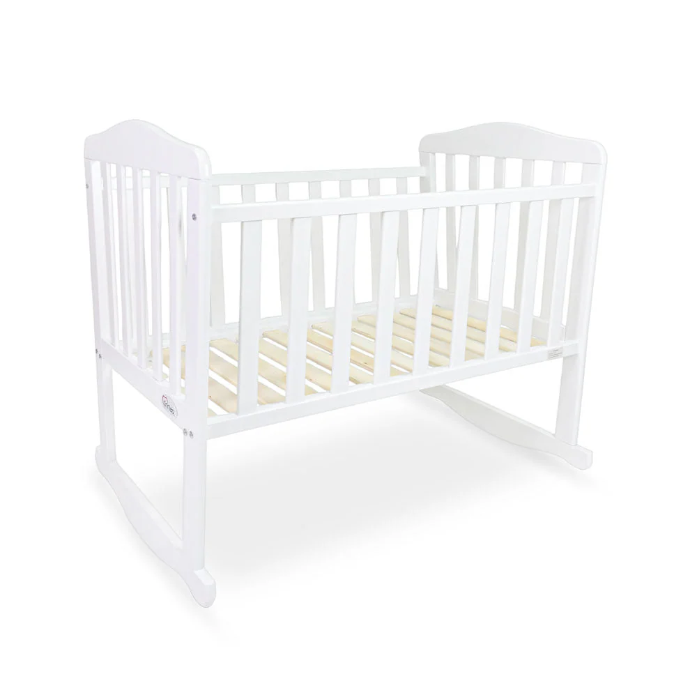 Tinnies Baby Wooden Crib - White Finish With Rocking & Wheels - Image 2