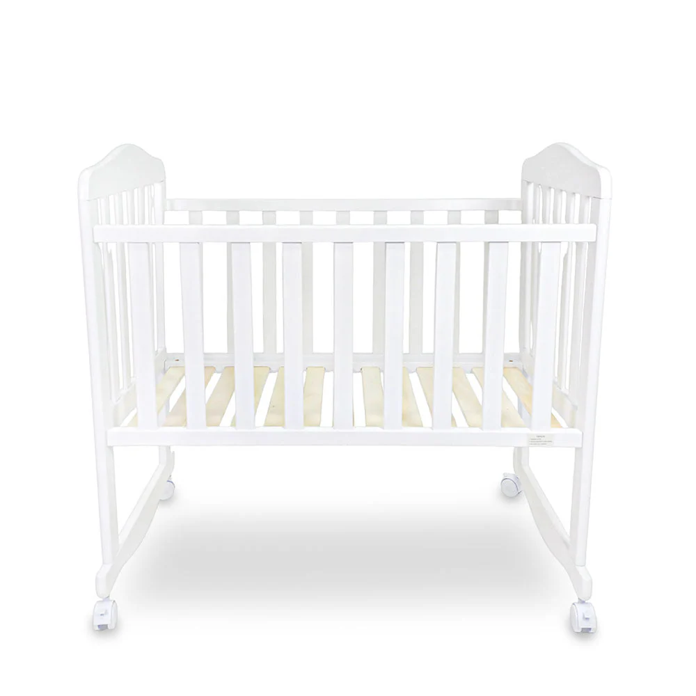 Tinnies Baby Wooden Crib - White Finish With Rocking & Wheels - Image 3