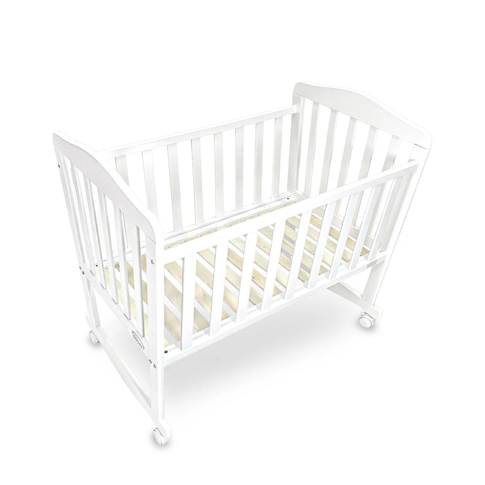 Tinnies Baby Wooden Crib - White Finish With Rocking & Wheels - Image 4