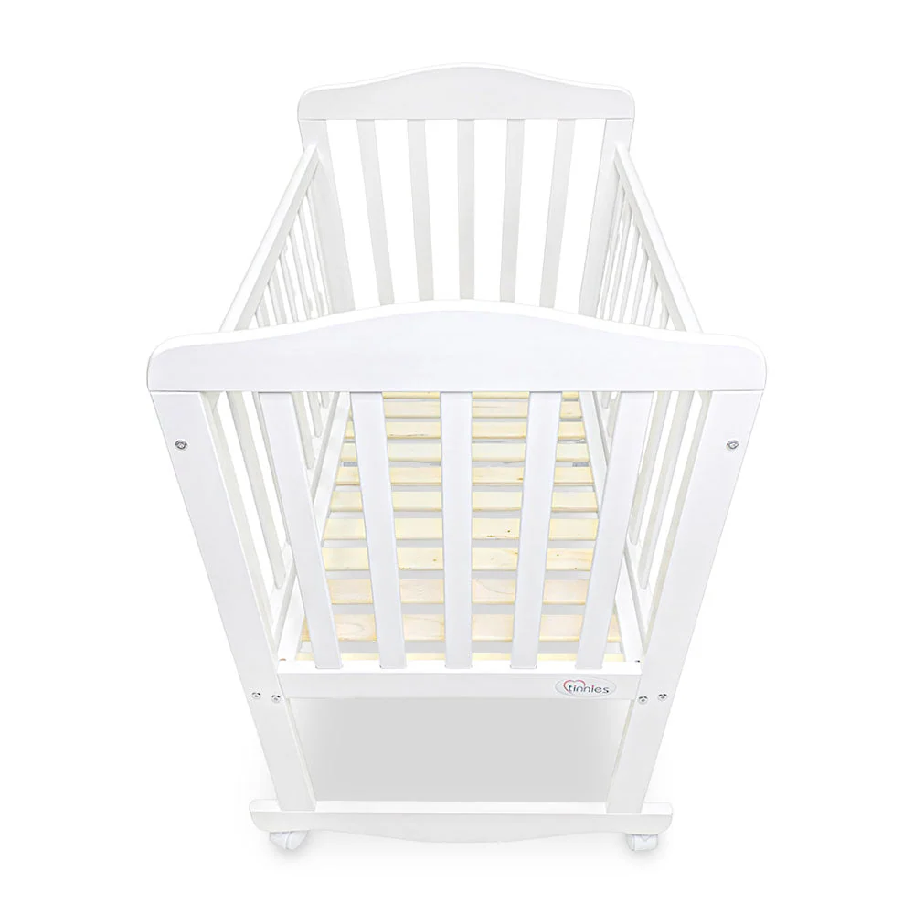 Tinnies Baby Wooden Crib - White Finish With Rocking & Wheels - Image 6