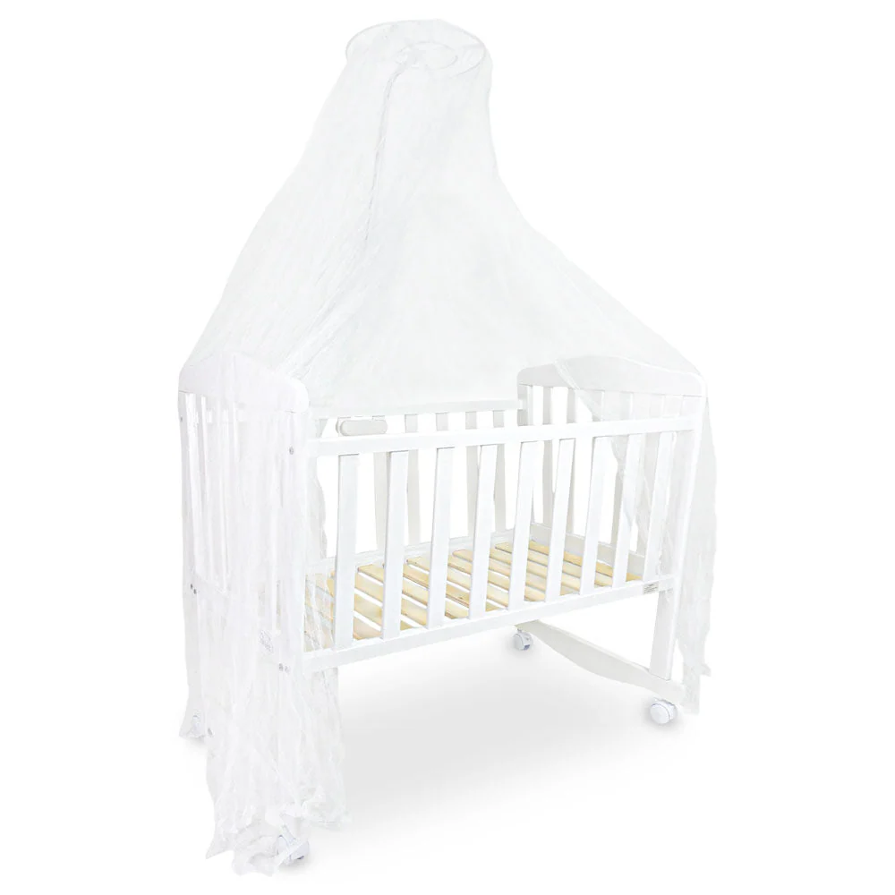 Tinnies Baby Wooden Crib - White Finish With Rocking & Wheels - Image 7